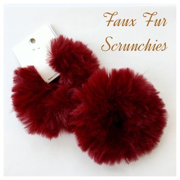 Adorable Set of 2 Faux Fur Fluffy Scrunchies, NWT